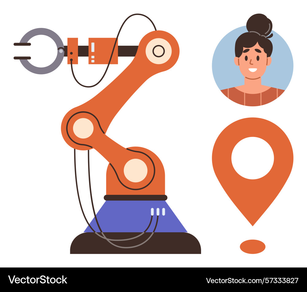Robotic arm with user profile and location marker vector image