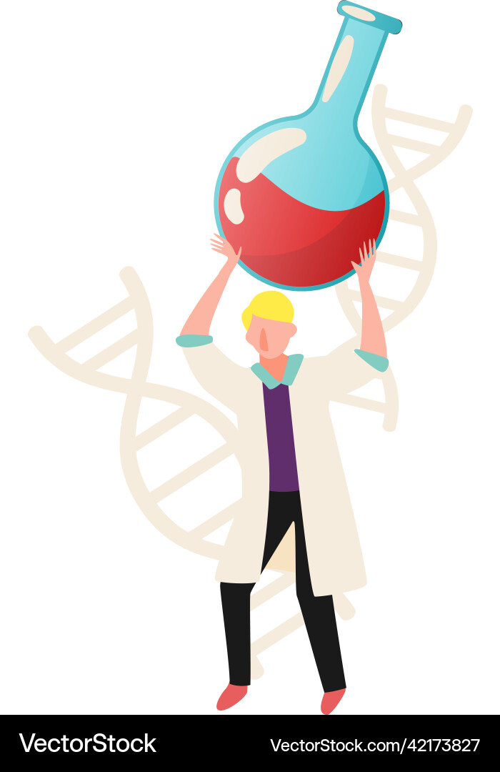 Science Lab Flat Icon - Scientist with Flask Vector Image