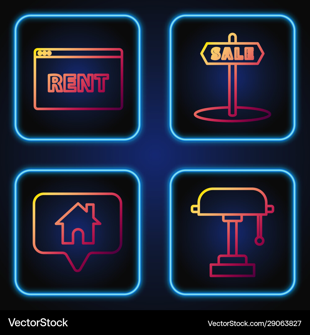 Set line table lamp map pointer with house Set line table lamp map pointer with house vector image