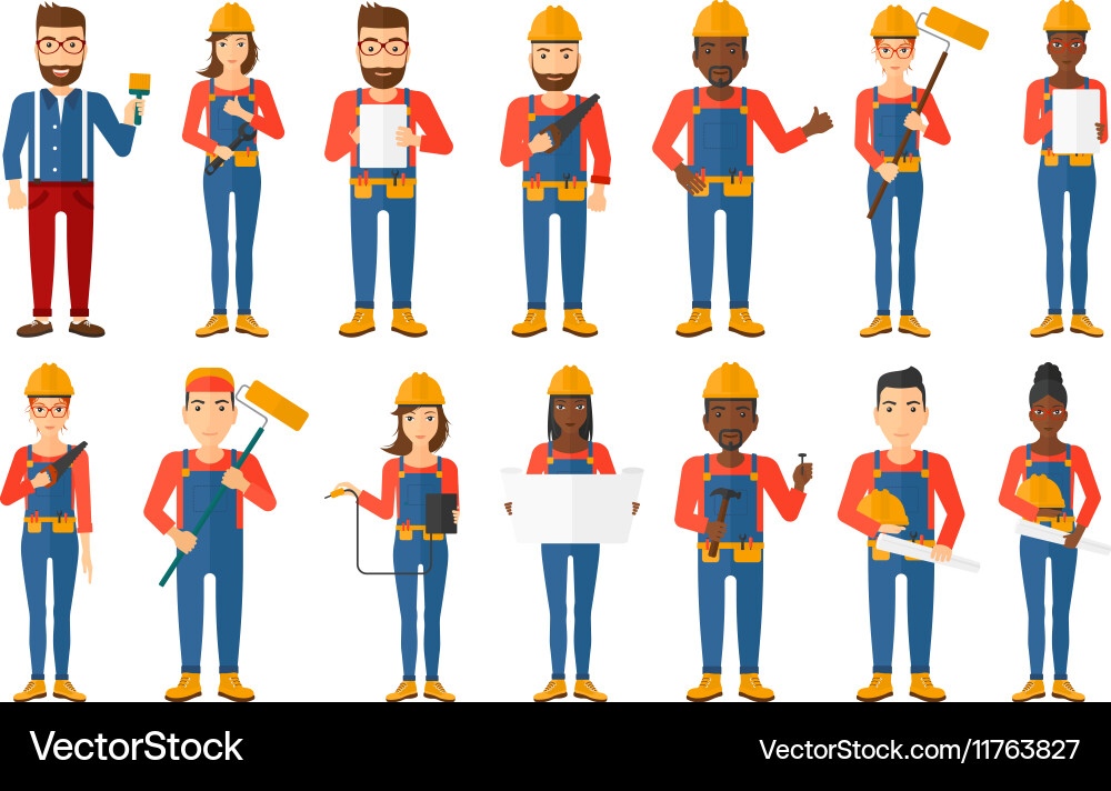 Set of constructors and builders characters vector image