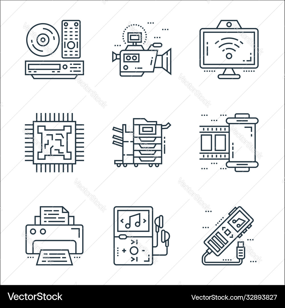 Technology devices line icons linear set quality Technology devices line icons linear set quality vector image