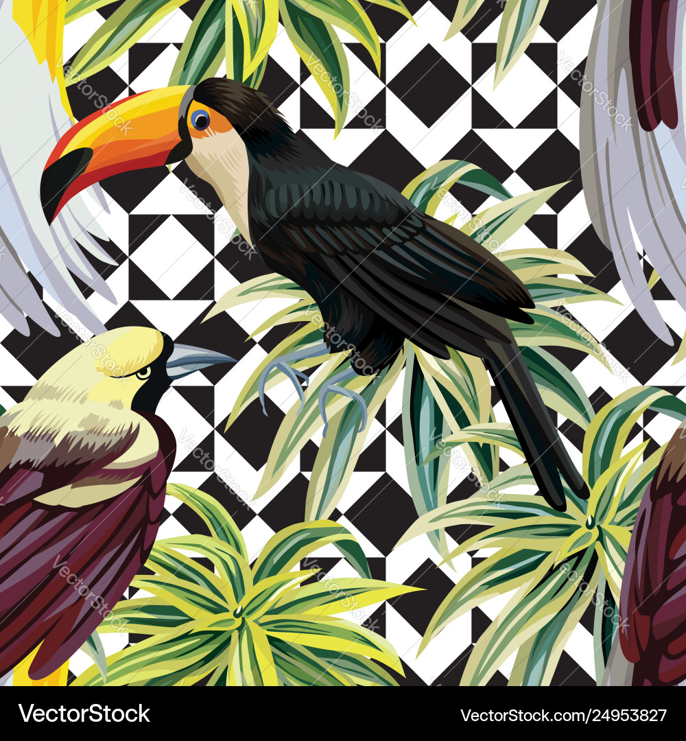 Tropische Vögel und Pflanzen Muster geometrische Tropische Vögel und Pflanzen Muster geometrische vektorbild