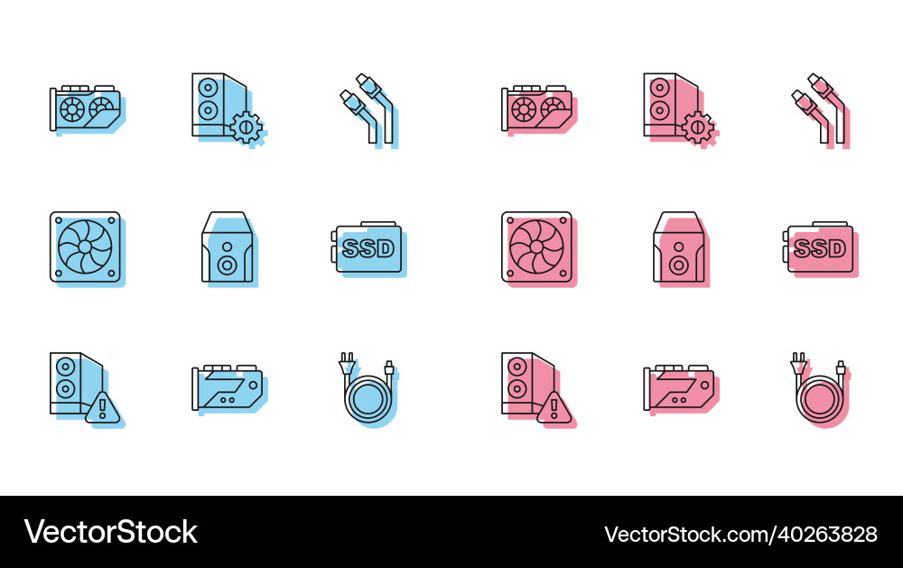 Set line case of computer video graphic card Vector Image