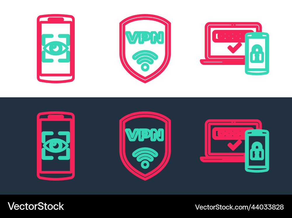 Set line two steps authentication mobile and eye Set line two steps authentication mobile and eye vector image
