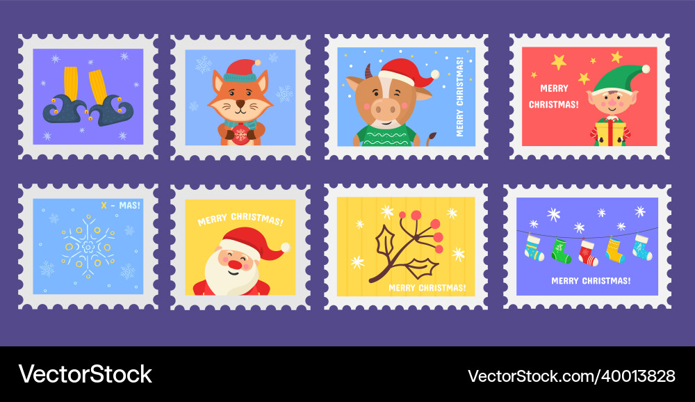 Setzen Sie Weihnachtspostmarken oder Aufkleber Setzen Sie Weihnachtspostmarken oder Aufkleber vektorbild