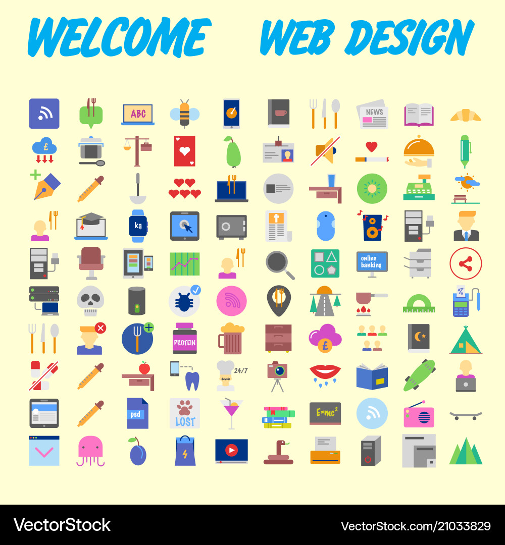 100 universal icons for web design on different 100 universal icons for web design on different vector image