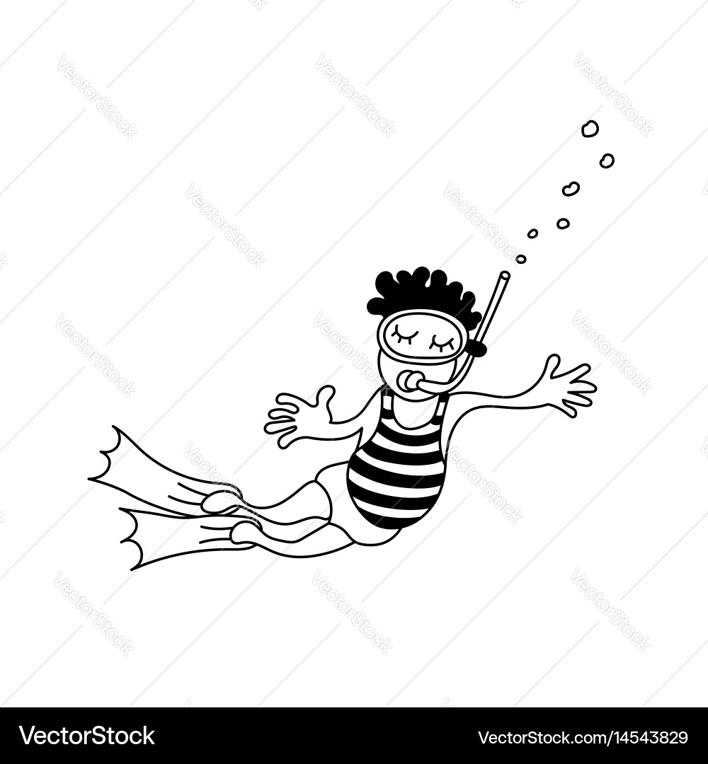 A floating child with mask and flipper Vector Image