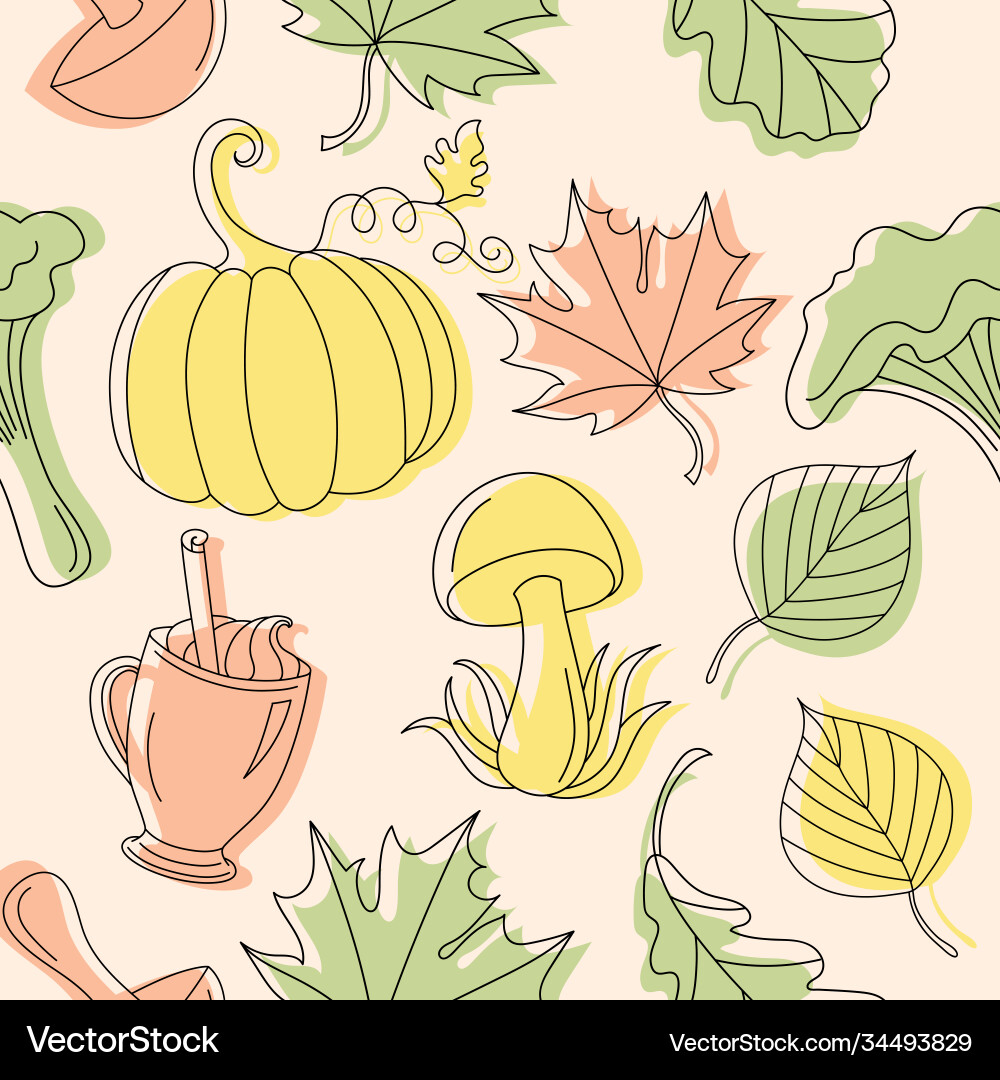 Autumn background in linear style with leaves Vector Image