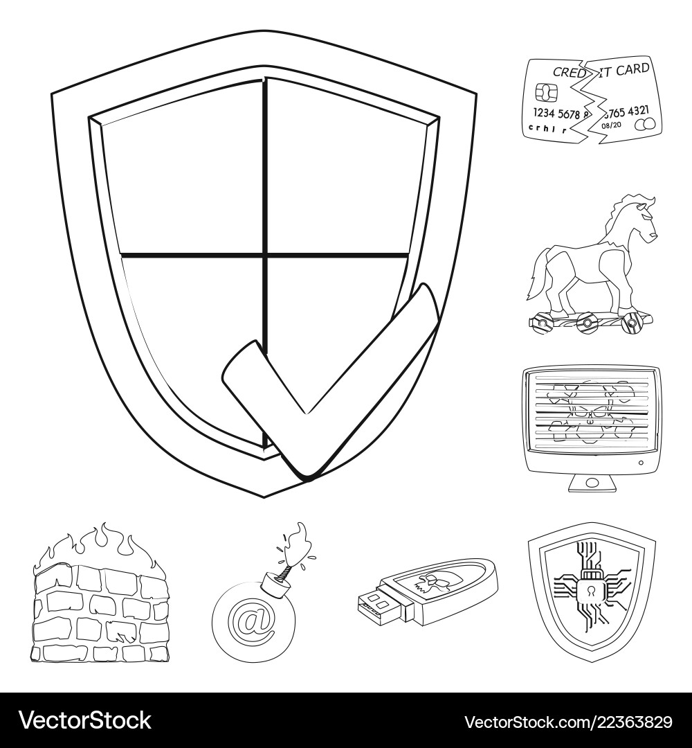 Design of virus and secure sign set Design of virus and secure sign set vector image