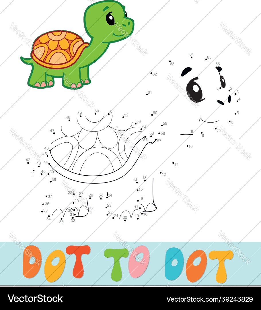 Dot to puzzle connect dots game turtle Vector Image