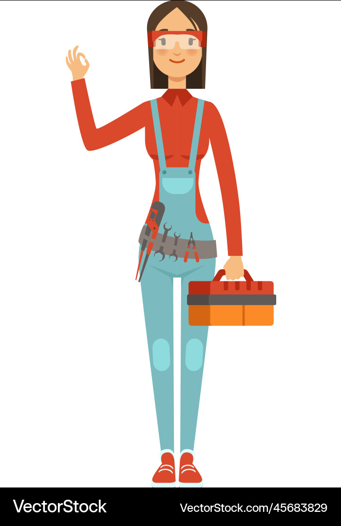 Female worker with repair kit handywoman cartoon Female worker with repair kit handywoman cartoon vector image