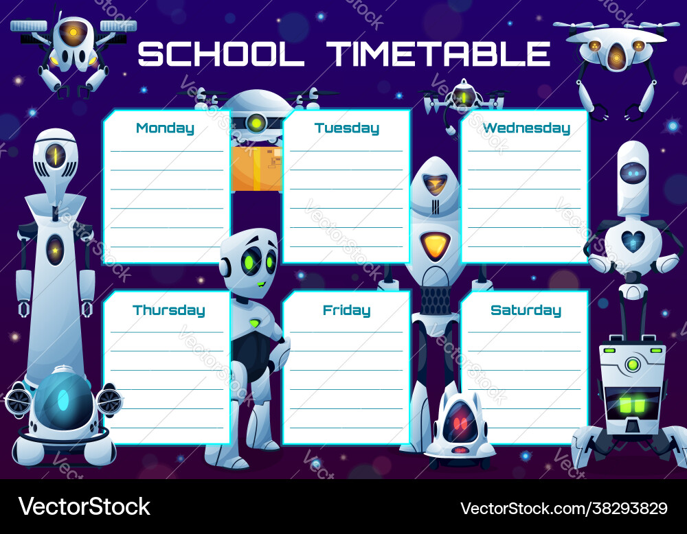Humanoid Roboter und Androiden Schule Zeitplan Humanoid Roboter und Androiden Schule Zeitplan vektorbild