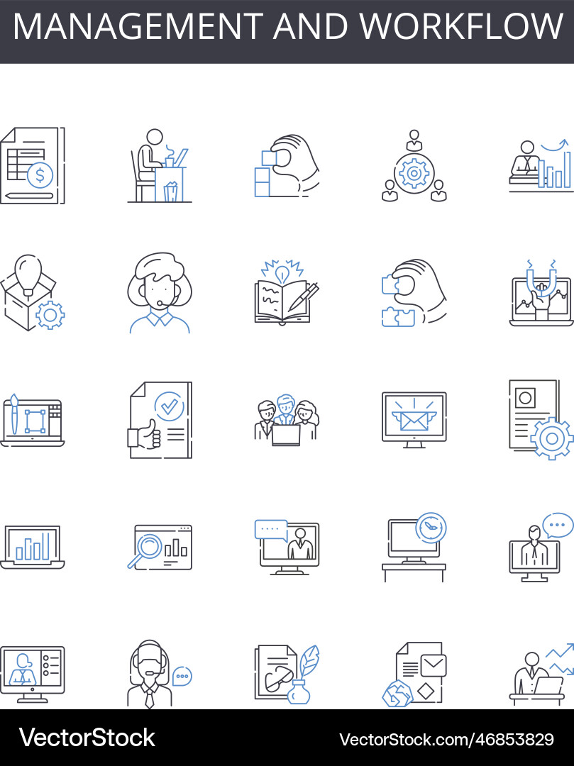 Management and workflow line icons collection Vector Image