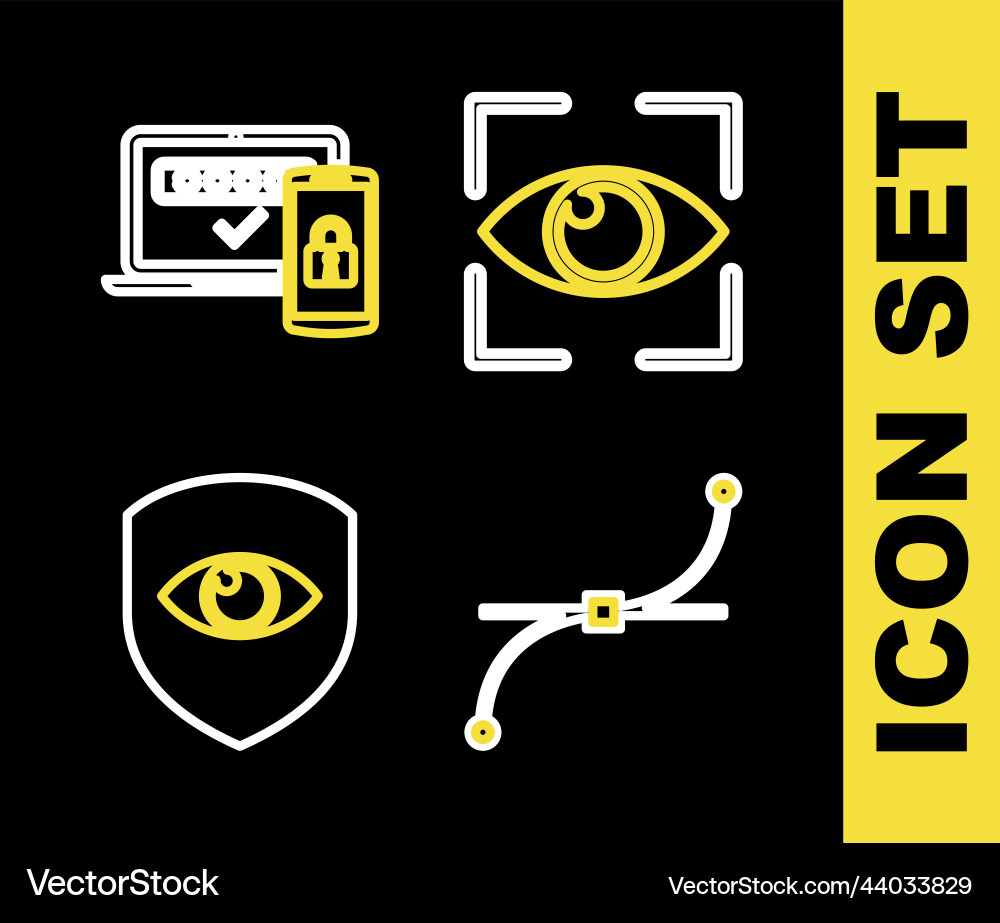 Set line eye scan bezier curve shield Set line eye scan bezier curve shield vector image