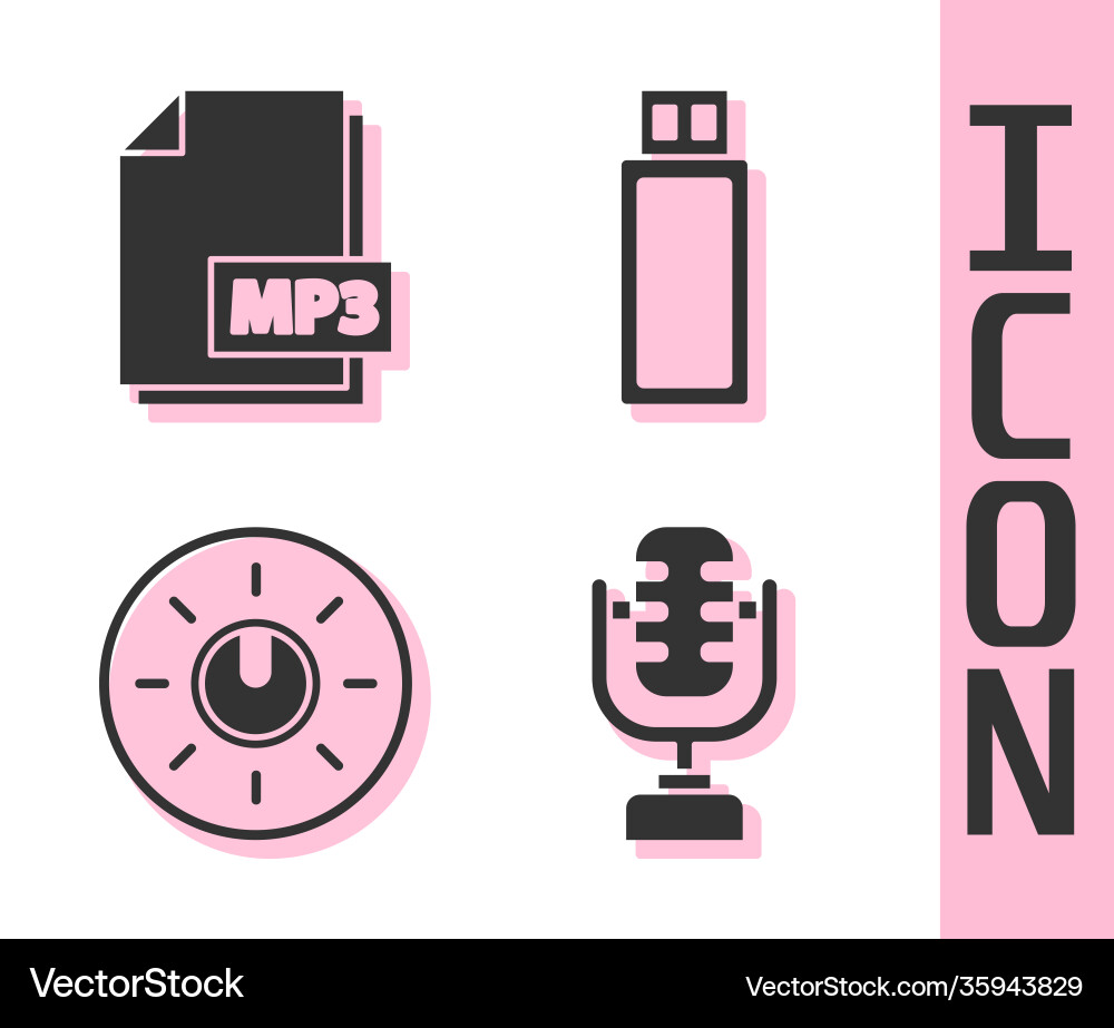 Set microphone mp3 file document dial knob level Set microphone mp3 file document dial knob level Vector Image