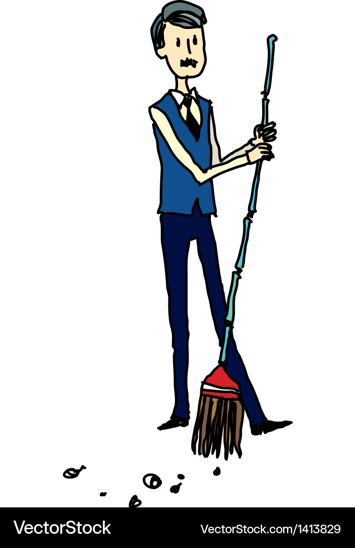 Side view of man holding broom Vector Image