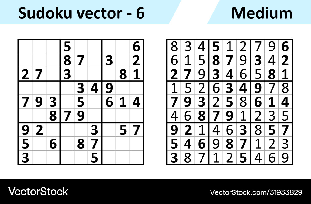Sudoku game with answers simple design set Vector Image
