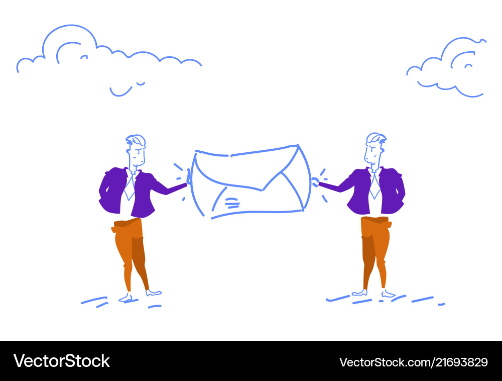 Two businessman holding mail envelope people chat Two businessman holding mail envelope people chat vector image