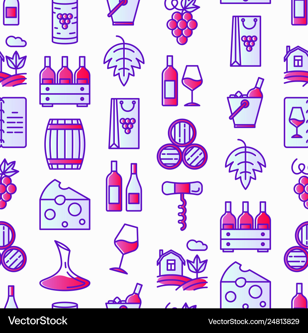 Wine seamless pattern with thin line icons vector image