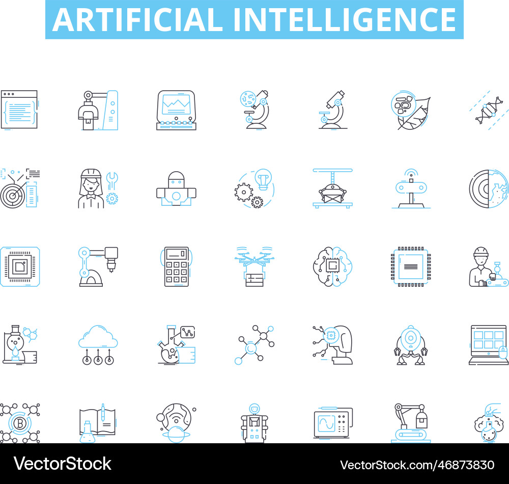 Artificial intelligence linear icons set Artificial intelligence linear icons set Vector Image