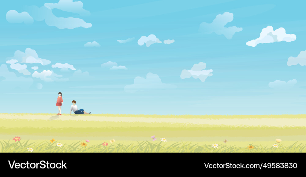 Couple of lover in the grass field with blue sky Couple of lover in the grass field with blue sky vector image