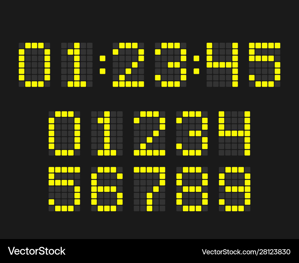 Digital led clock number set Digital led clock number set vector image