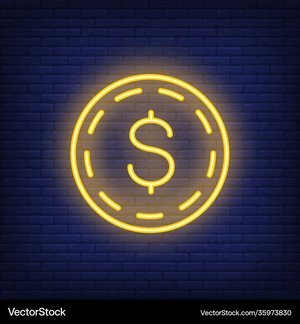 Dollar coin on brick background neon style – Royalty-Free Vector |  VectorStock