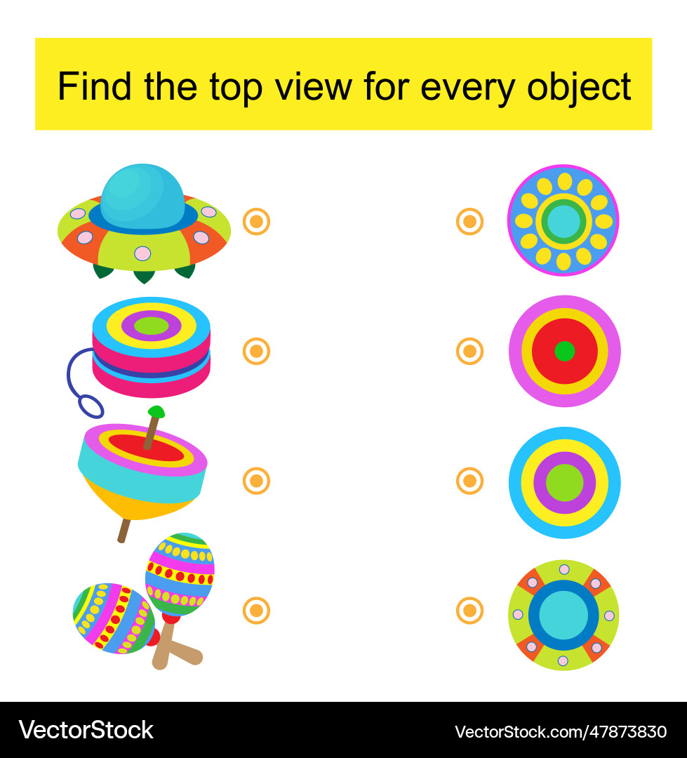 Educational game find top view for every object Educational game find top view for every object vector image