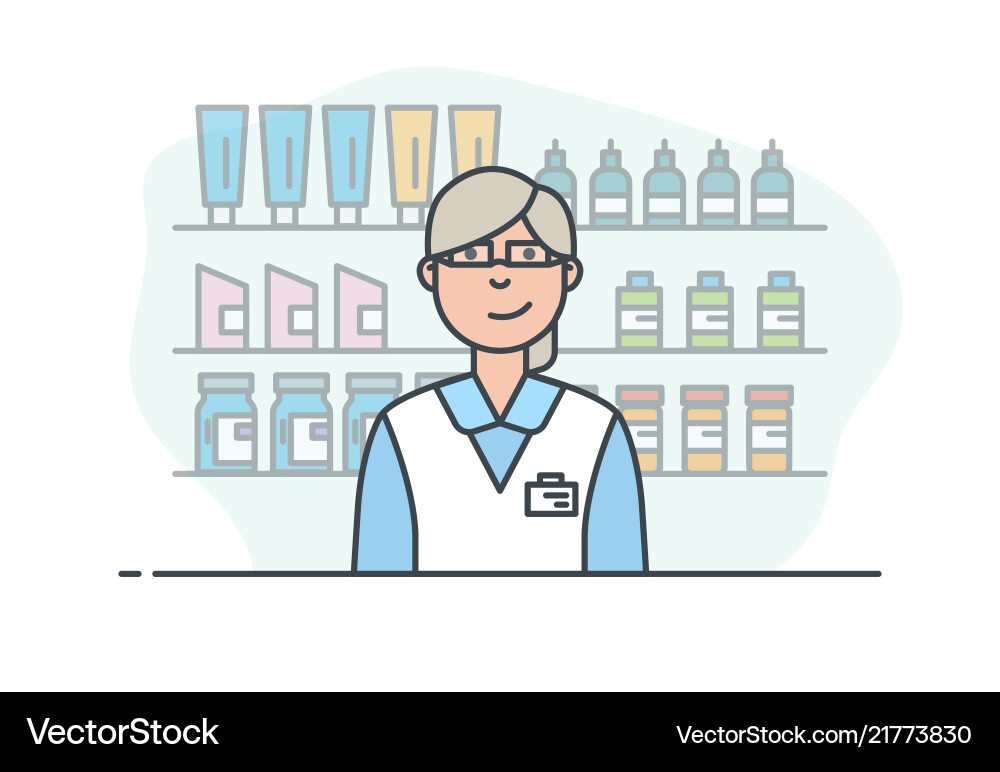 Pharmacy store and pharmacist Pharmacy store and pharmacist vector image