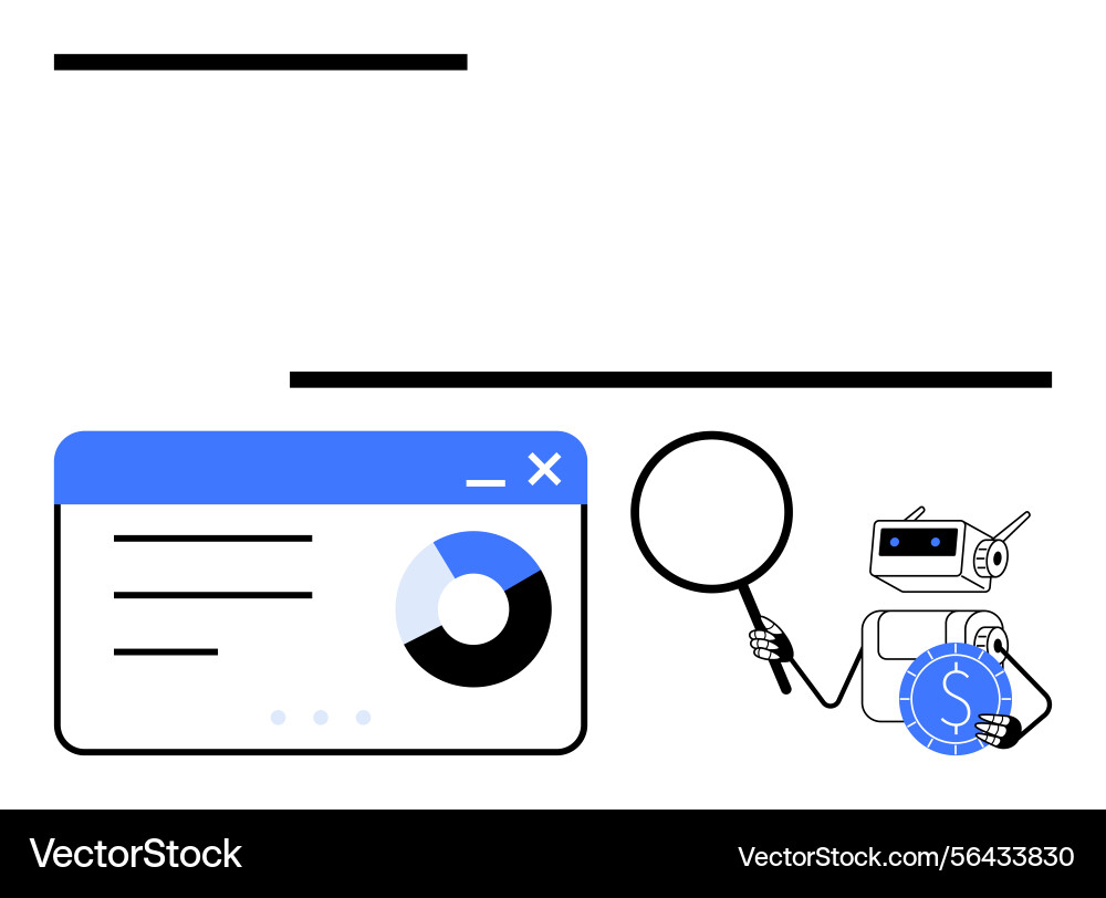 Robot analyzing data with magnifying glass Robot analyzing data with magnifying glass vector image