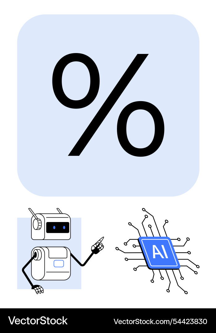 Robot pointing at ai chip and large percentage Robot pointing at ai chip and large percentage vector image