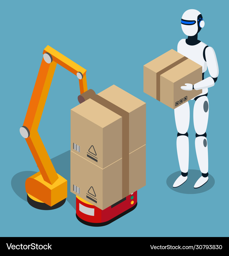 Roboter und Lademaschine im Lieferdienst Roboter und Lademaschine im Lieferdienst vektorbild