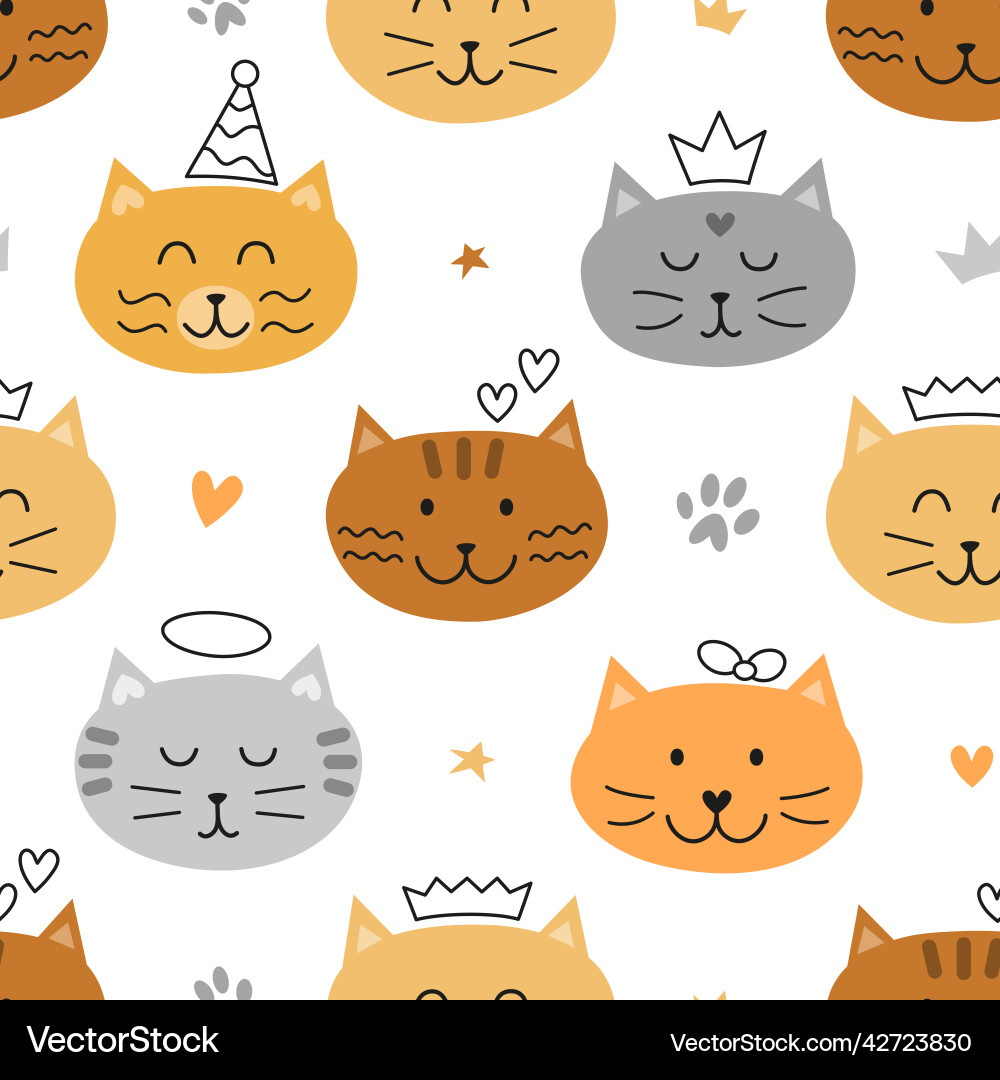 Seamless pattern with colorful cat faces Seamless pattern with colorful cat faces vector image