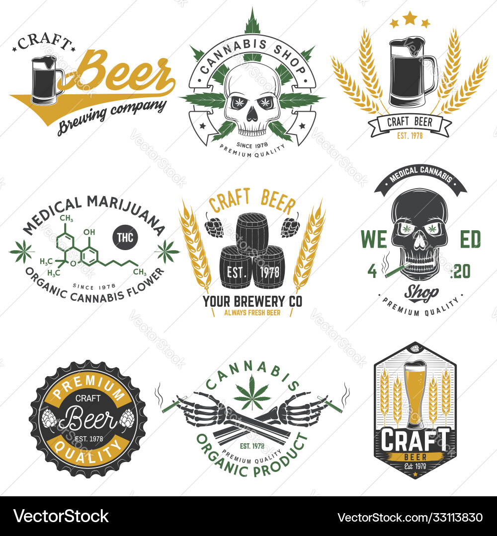 Set medical cannabis and craft beer badge Set medical cannabis and craft beer badge vector image