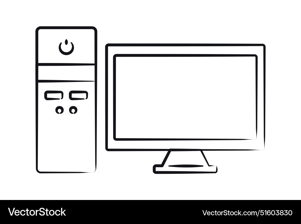 Sketch computer block monitor isolated power Sketch computer block monitor isolated power vector image