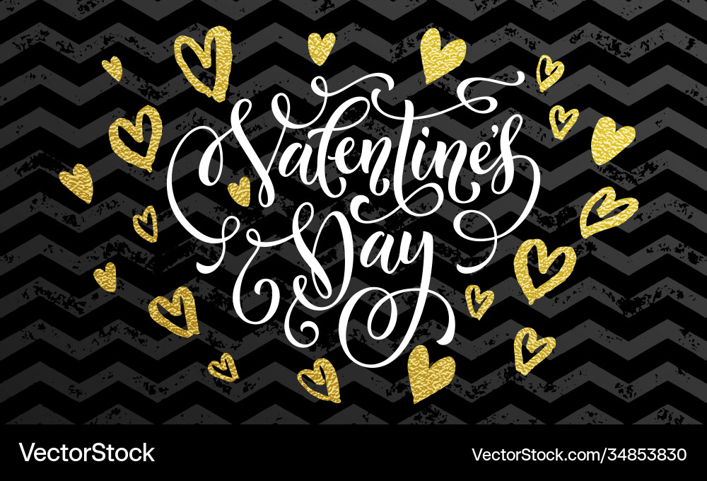 Valentine day gold love heart glitter greeting Valentine day gold love heart glitter greeting vector image