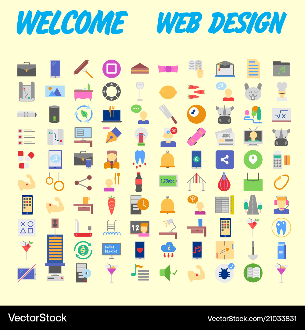 100 universal icons for web design on different 100 universal icons for web design on different vector image