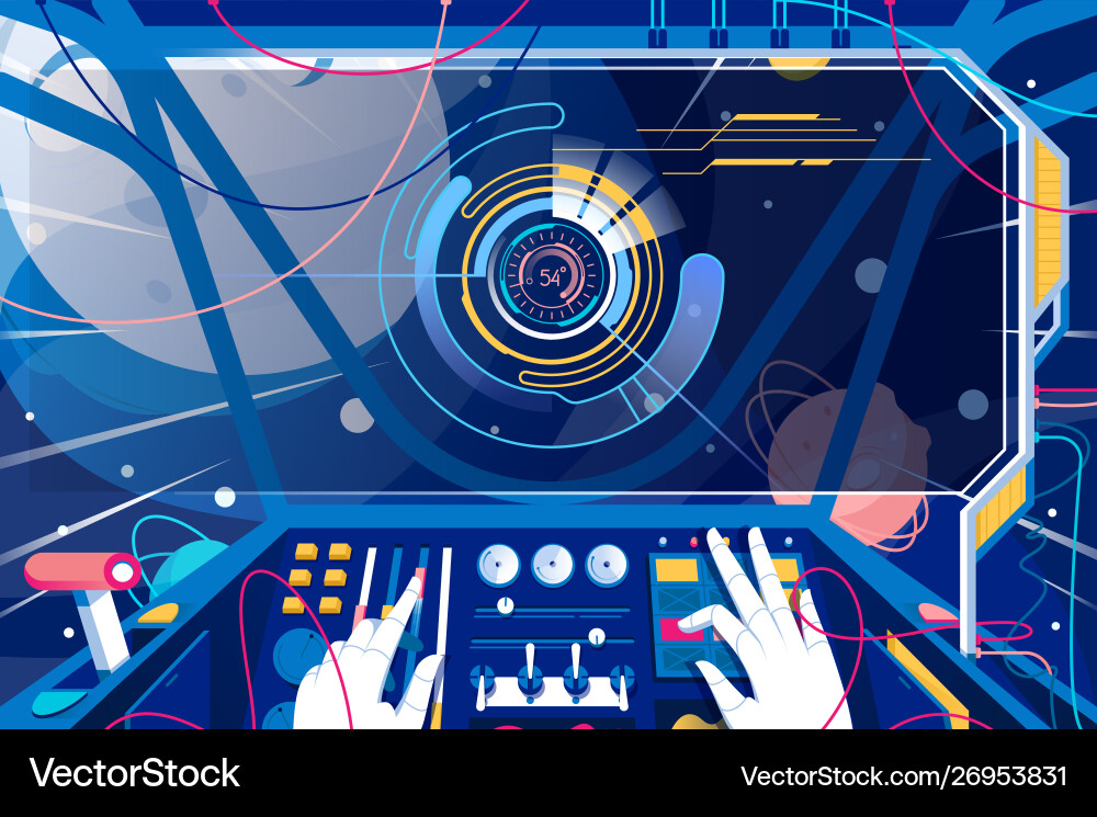 Astronaut in Spaceship Control Room vector image