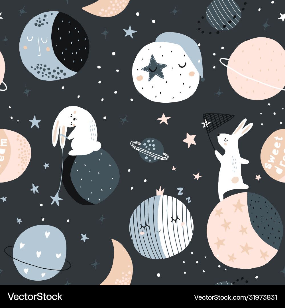Charming Starry Rabbit Pattern vector image