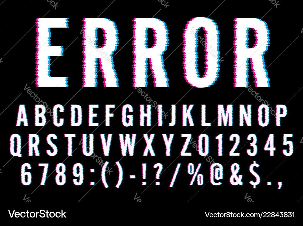 Glitch Font: Distorted Letters & Numbers vector image