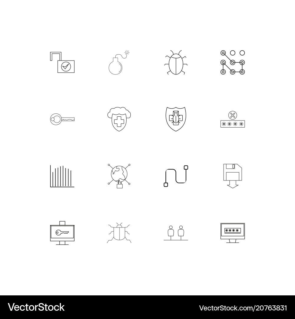 Internet security linear thin icons set outlined vector image