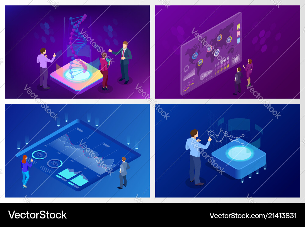 Isometric big data network visualization advanced Isometric big data network visualization advanced Vector Image