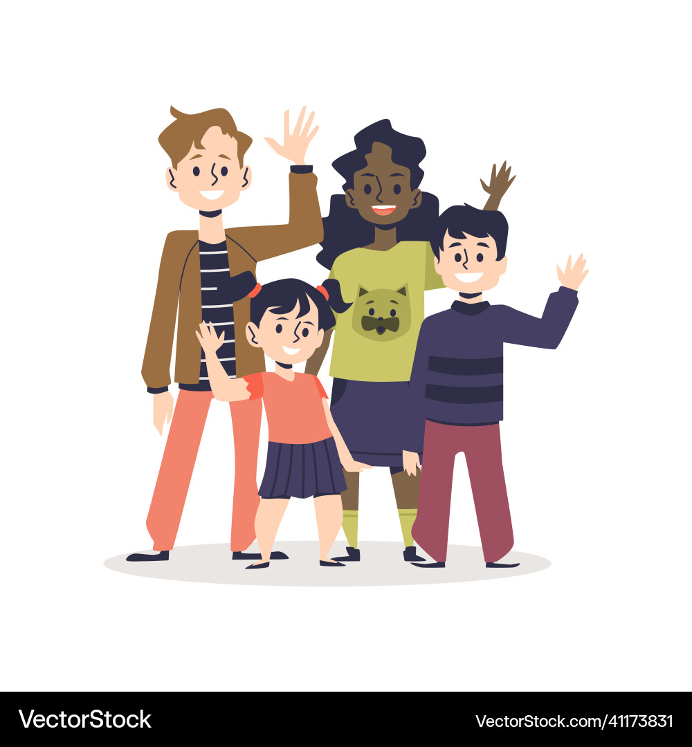 Kid wave hands in greeting or goodbye group – Royalty-Free Vector |  VectorStock, image size:1000x1080