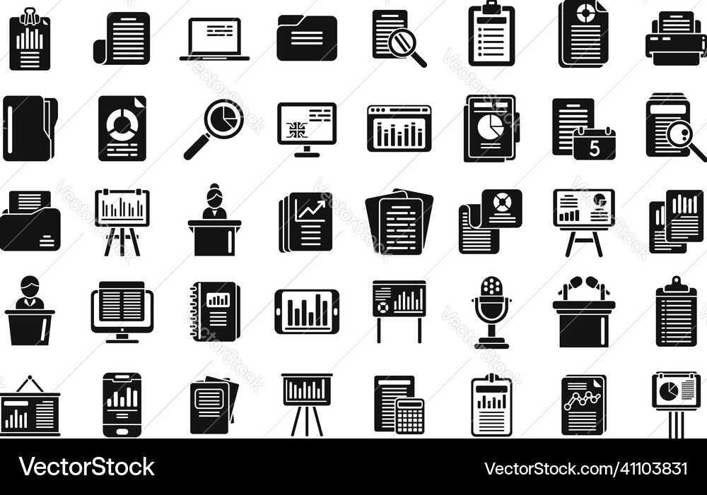 Report icons set simple performance chart Report icons set simple performance chart vector image