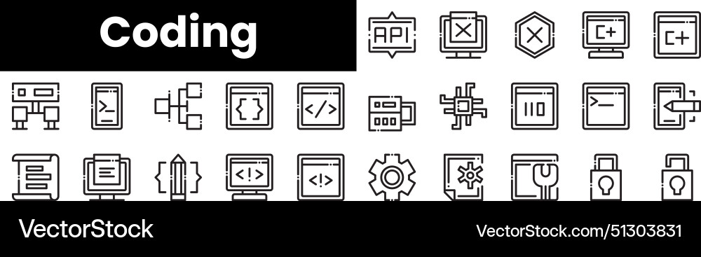 Set of outline coding icons minimalist thin vector image