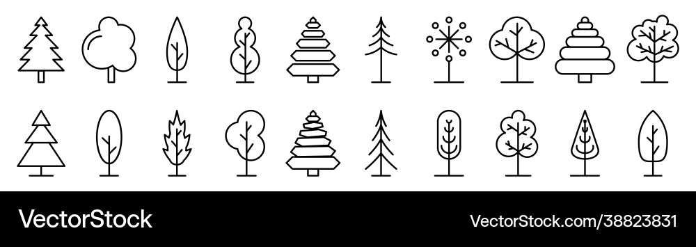 Tree icons set linear different Vector Image