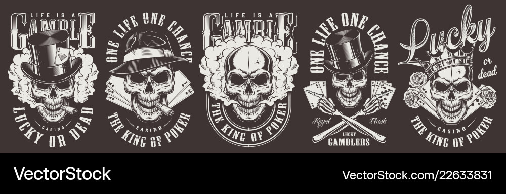 Vintage Gambling Prints - Skull Set vector image