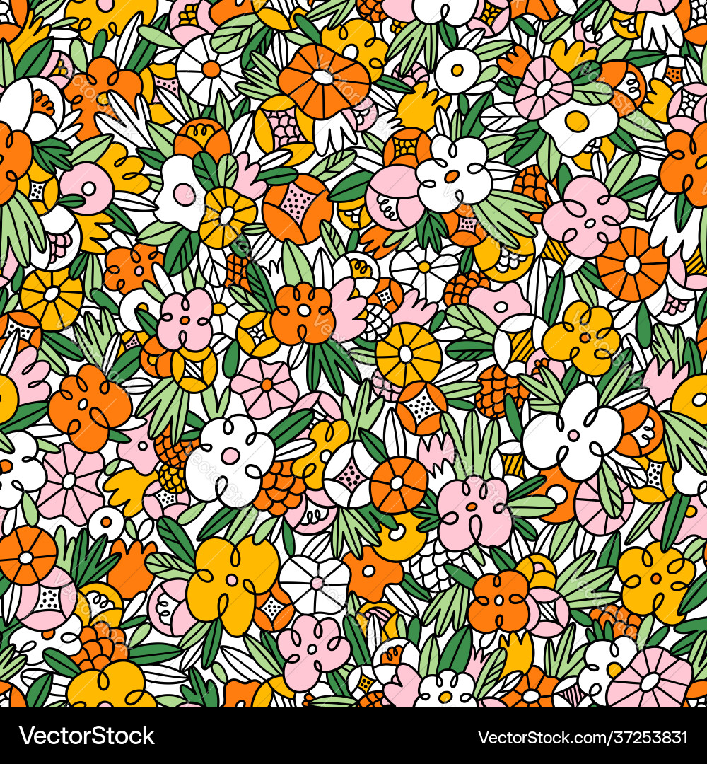 Wild flowers and grass seamless pattern vector image