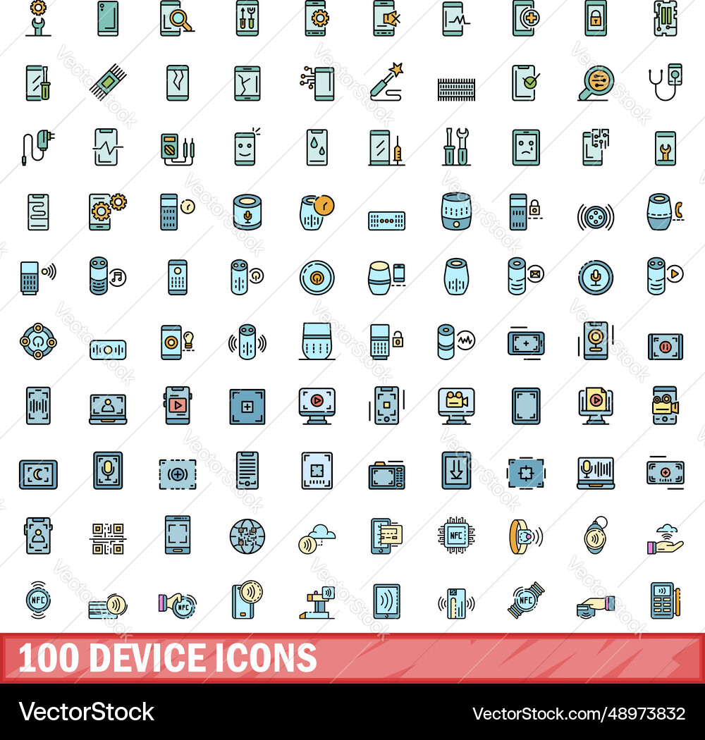 100 device icons set color line style 100 device icons set color line style vector image