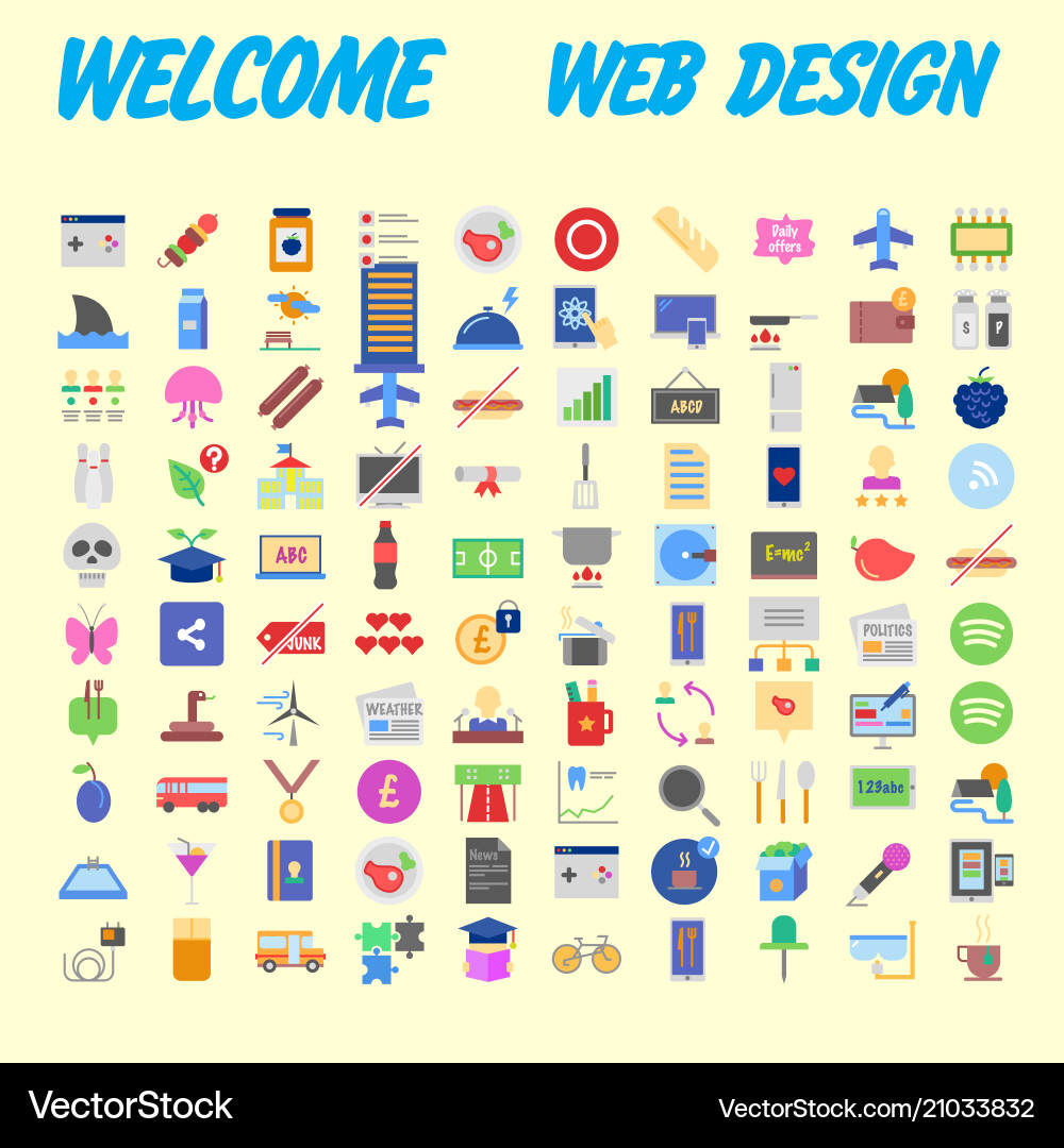 100 universal icons for web design on different vector image